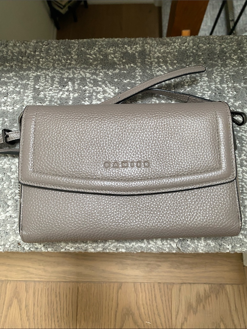 Danier Grey Pebbled Leather Crossbody Wallet